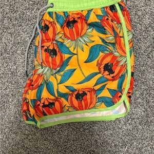 Floral Men’s Swim Trunks - Vibrant Orange and Green